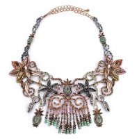 Pastel Beaded Multicolored Fringe Statement Necklace